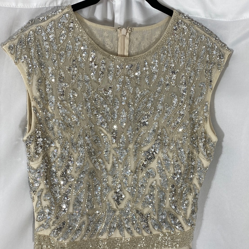 NWT Mac Duggal Silver Ivory Embellished Illusions Cap Sleeve Gown 5532 Size 8 - Picture 5 of 16